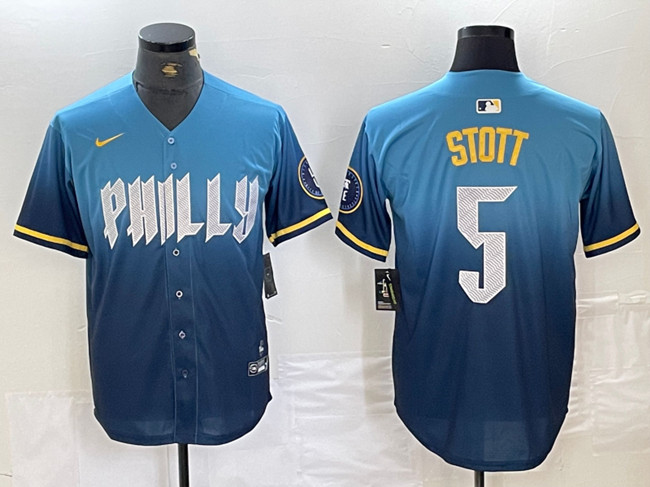 Men's Philadelphia Phillies #5 Bryson Stott Blue 2024 City Connect Limited Stitched Jersey